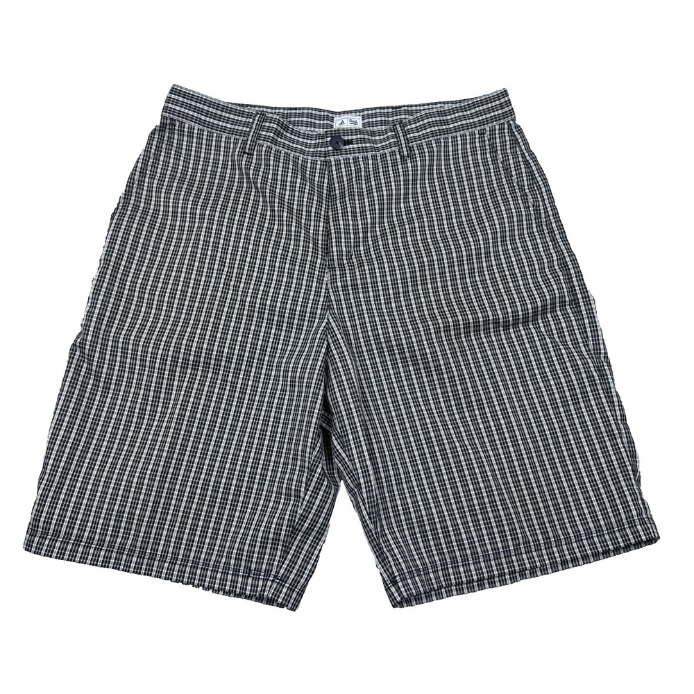 Adidas Men's 34 Black Beige Plaid Check Golf Shorts  Stretch‎ Performance Casual